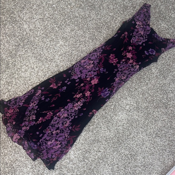 K. Linda Blue Floral Purple and Black Women's Dress - Picture 4 of 11